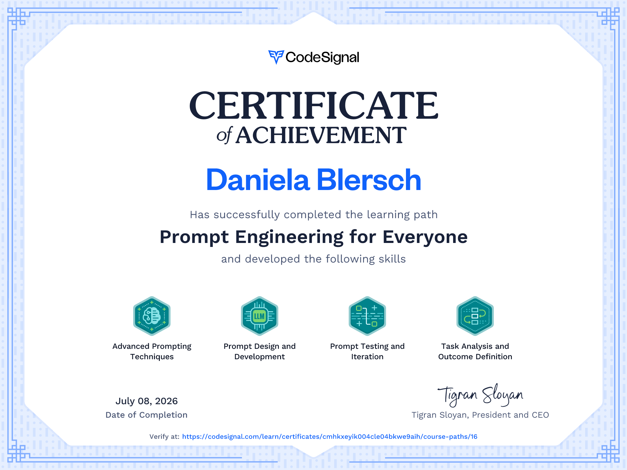 Path Certificate for Prompt Engineering for Everyone