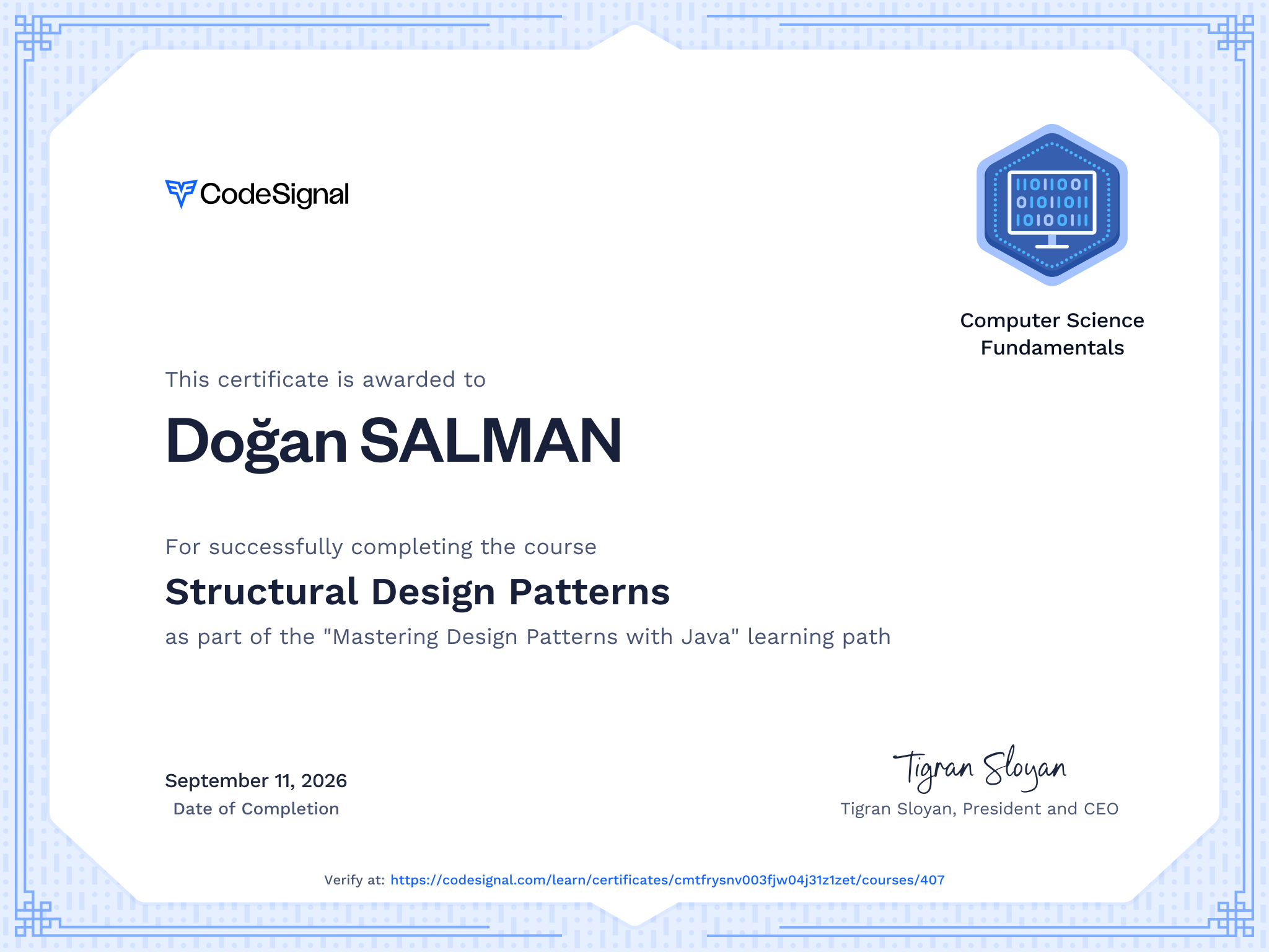 Course Certificate for Structural Design Patterns