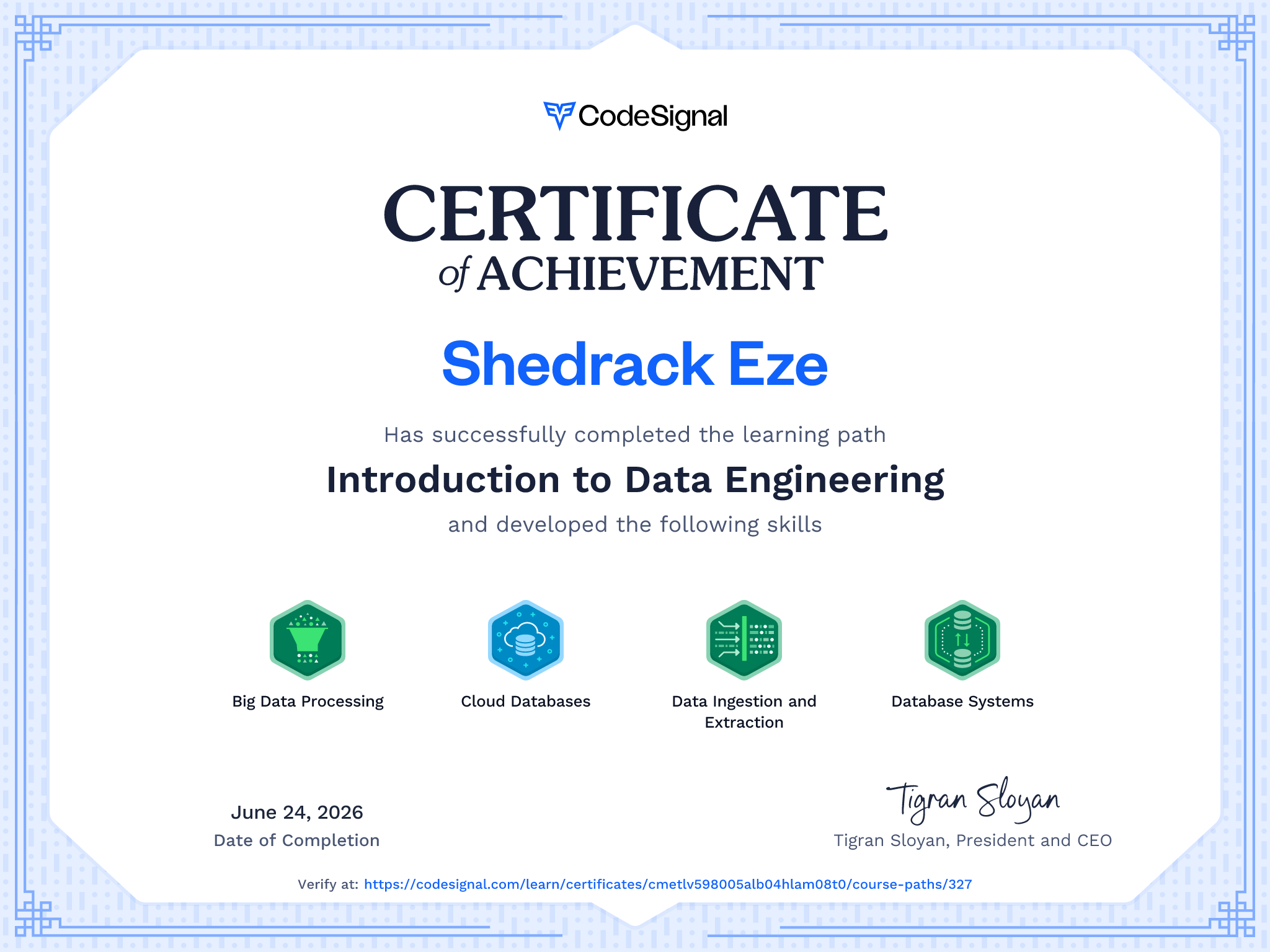 Path Certificate for Introduction to Data Engineering
