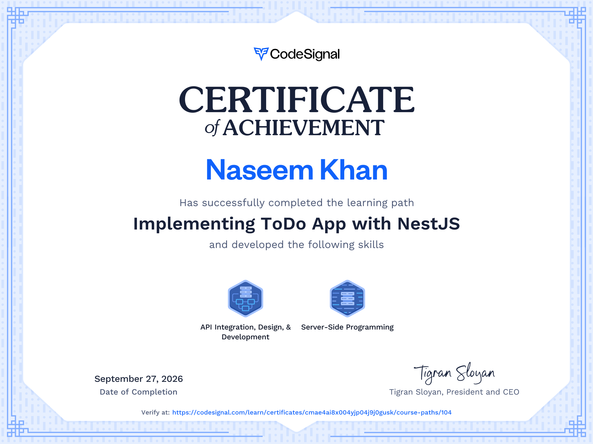 Path Certificate for Implementing ToDo App with NestJS