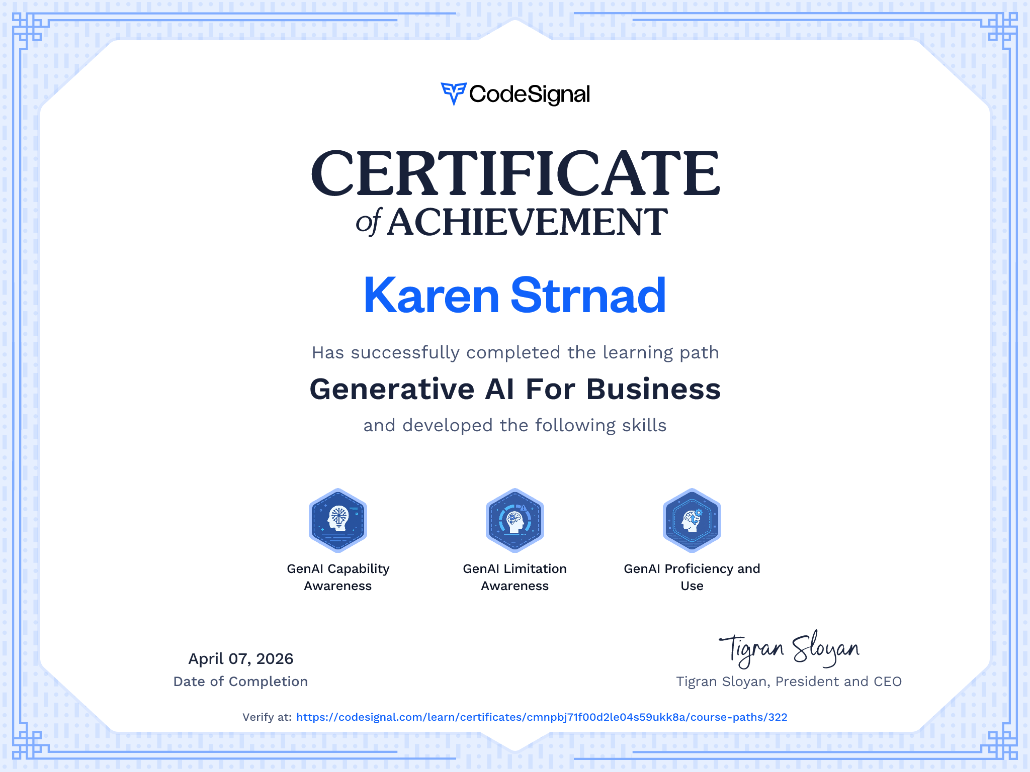Path Certificate for Generative AI For Business