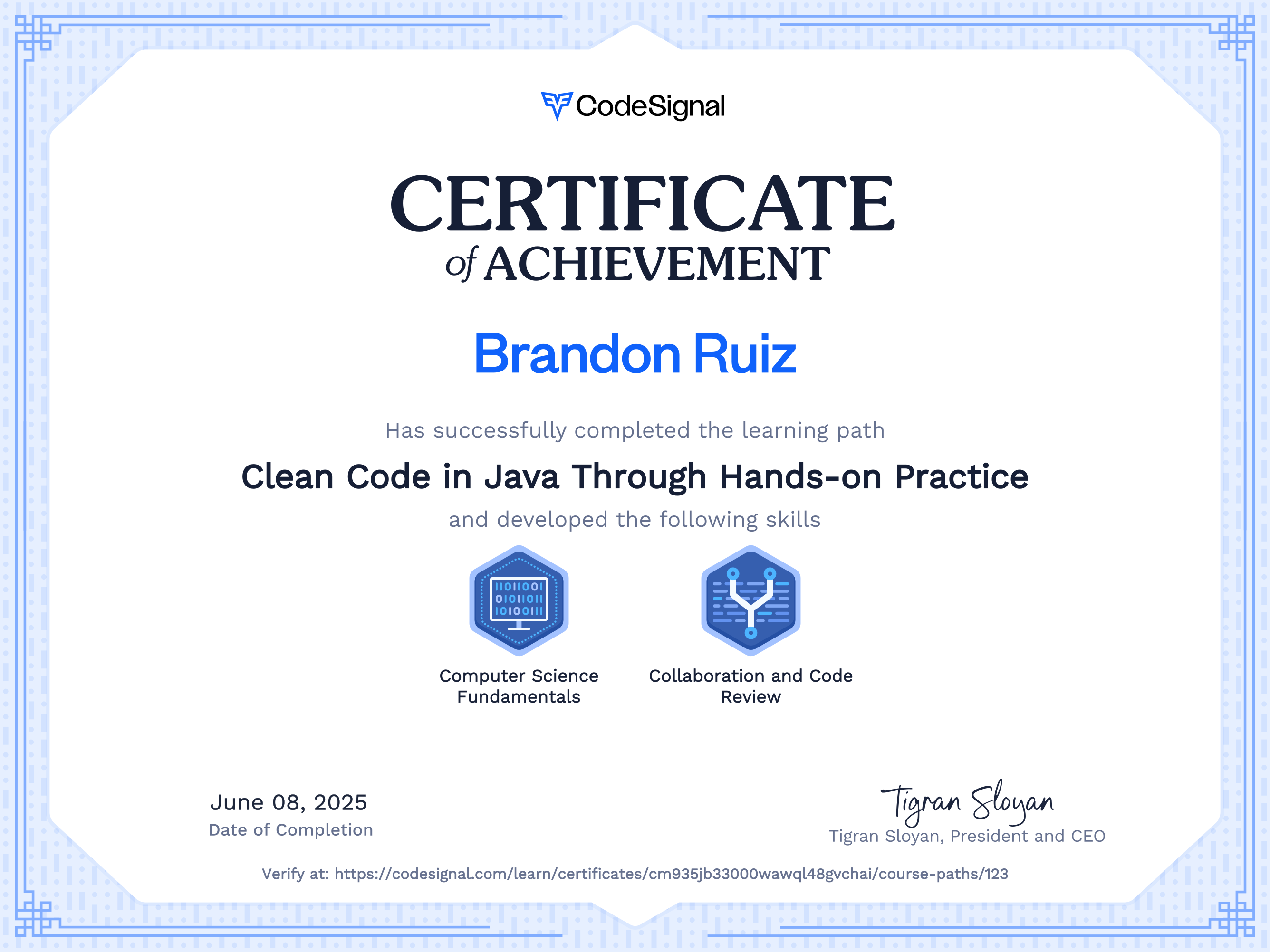 Path certificate for Clean Code in Java Through Hands-on Practice ...