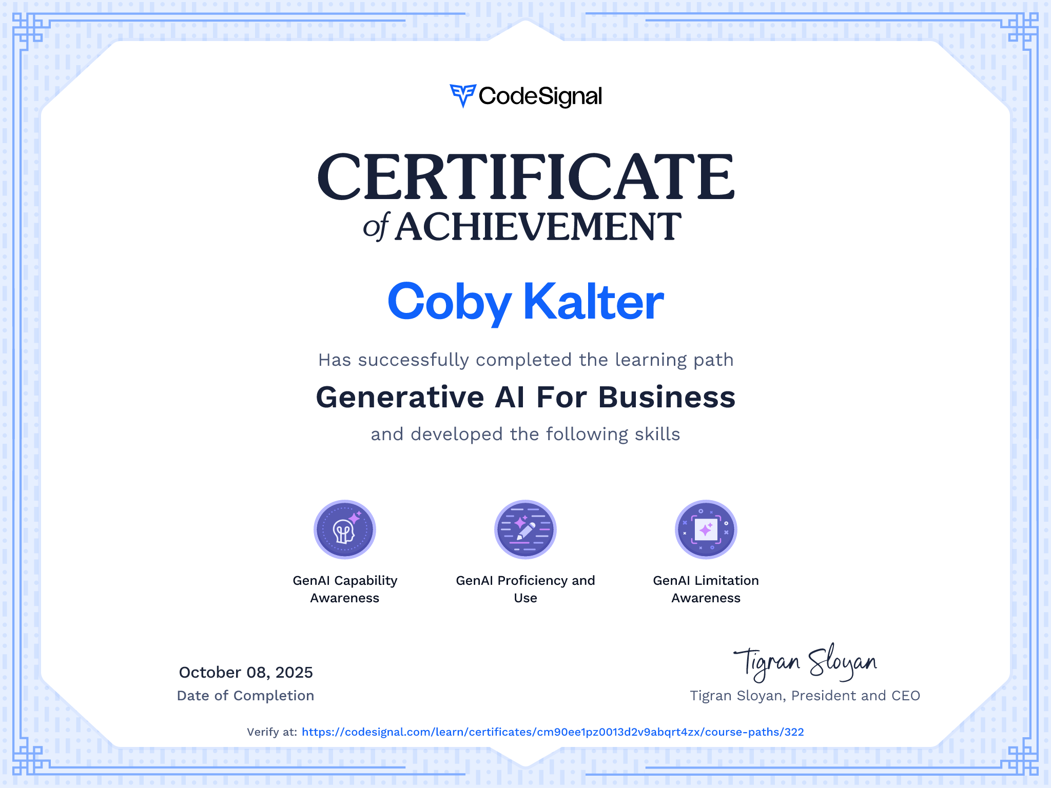 Path Certificate for Generative AI For Business
