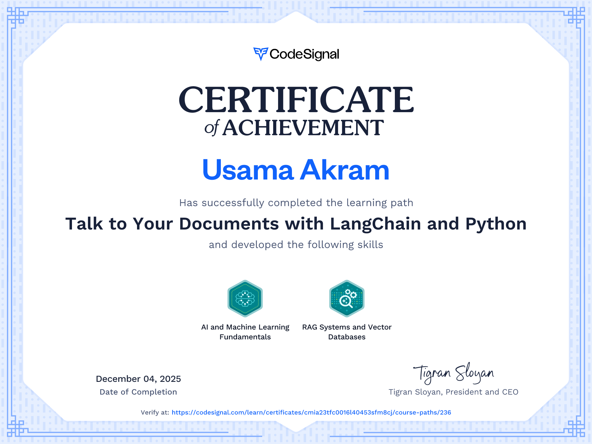Path certificate for Talk to Your Documents with LangChain and Python ...