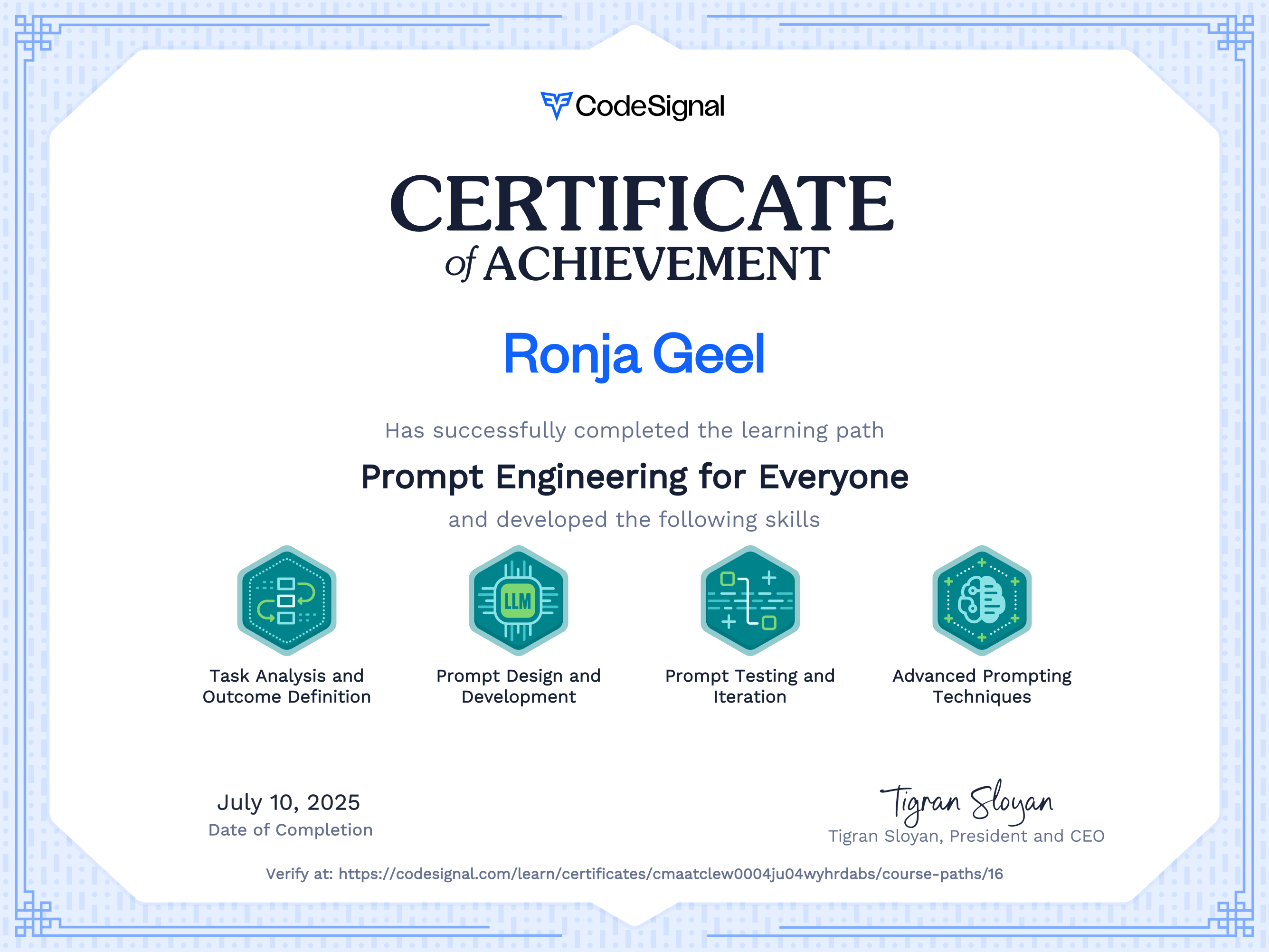 Path Certificate for Prompt Engineering for Everyone