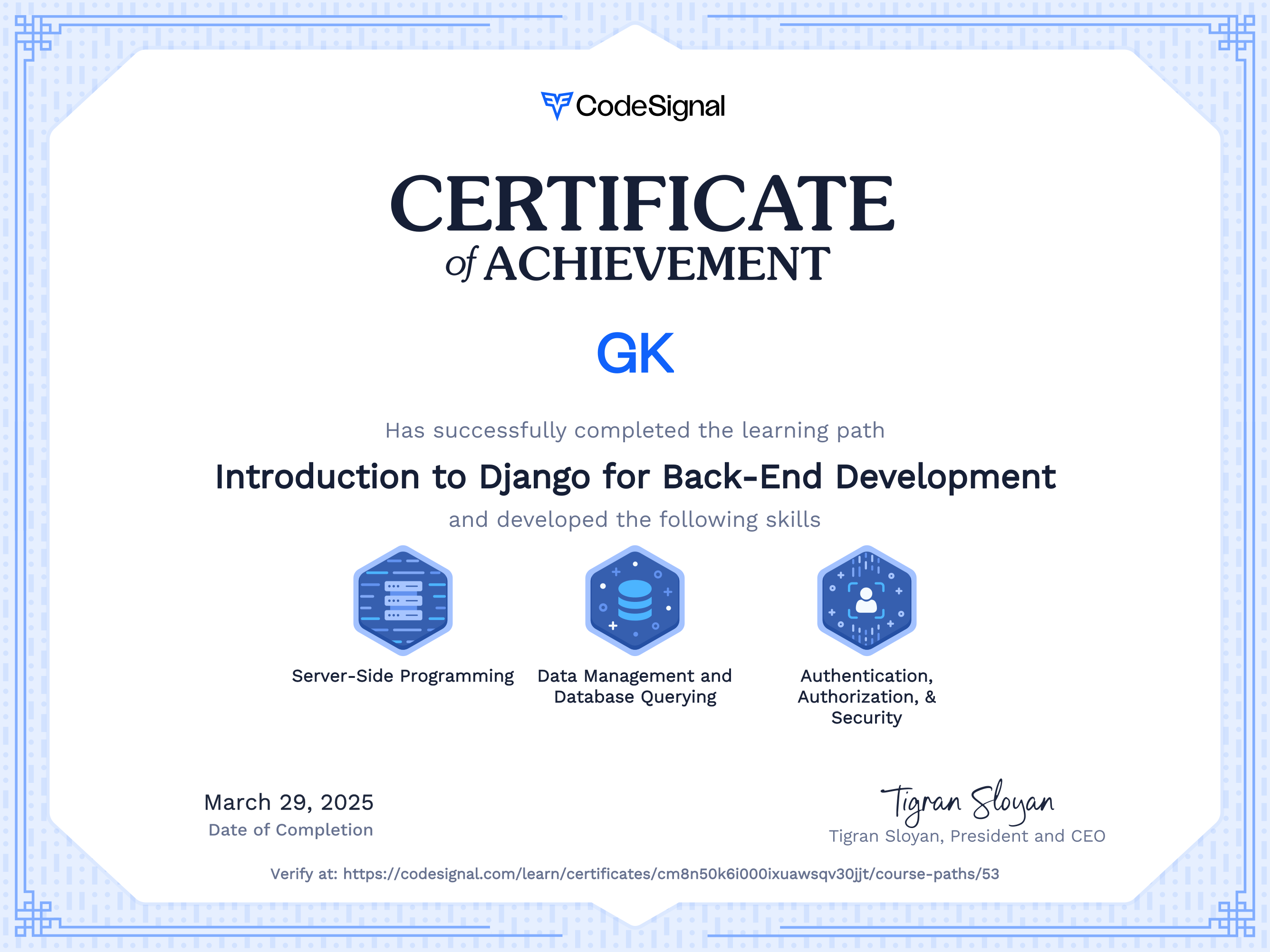 Path certificate for Introduction to Django for Back-End Development ...
