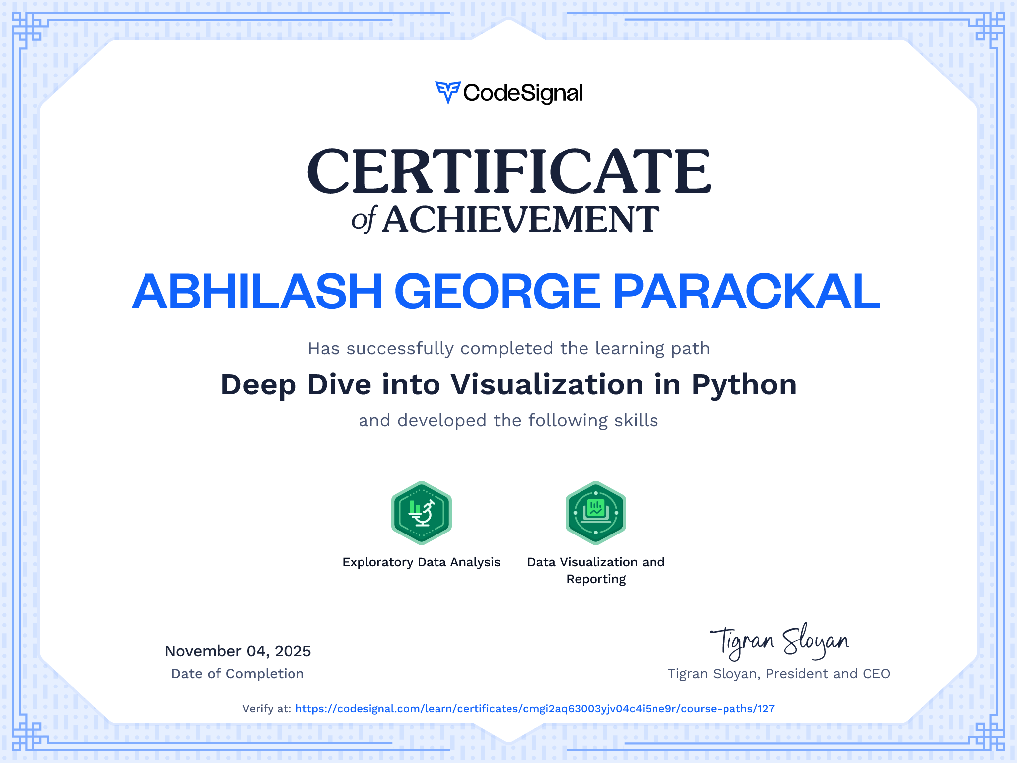Path certificate for Deep Dive into Visualization in Python ...