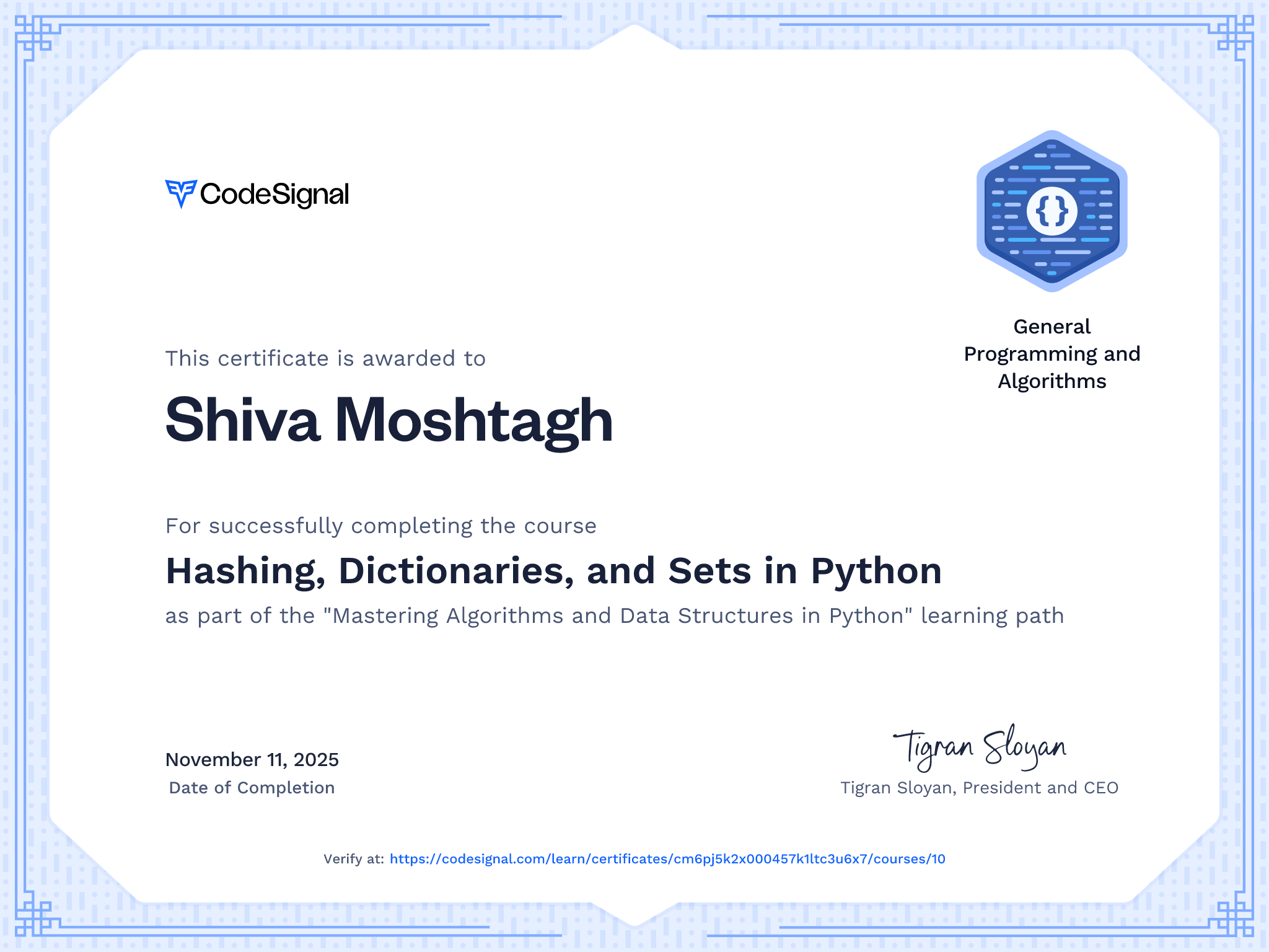 Python Dictionary Dictionary Hash Algorithm Course certificate for Hashing, Dictionaries, and Sets in Python ...