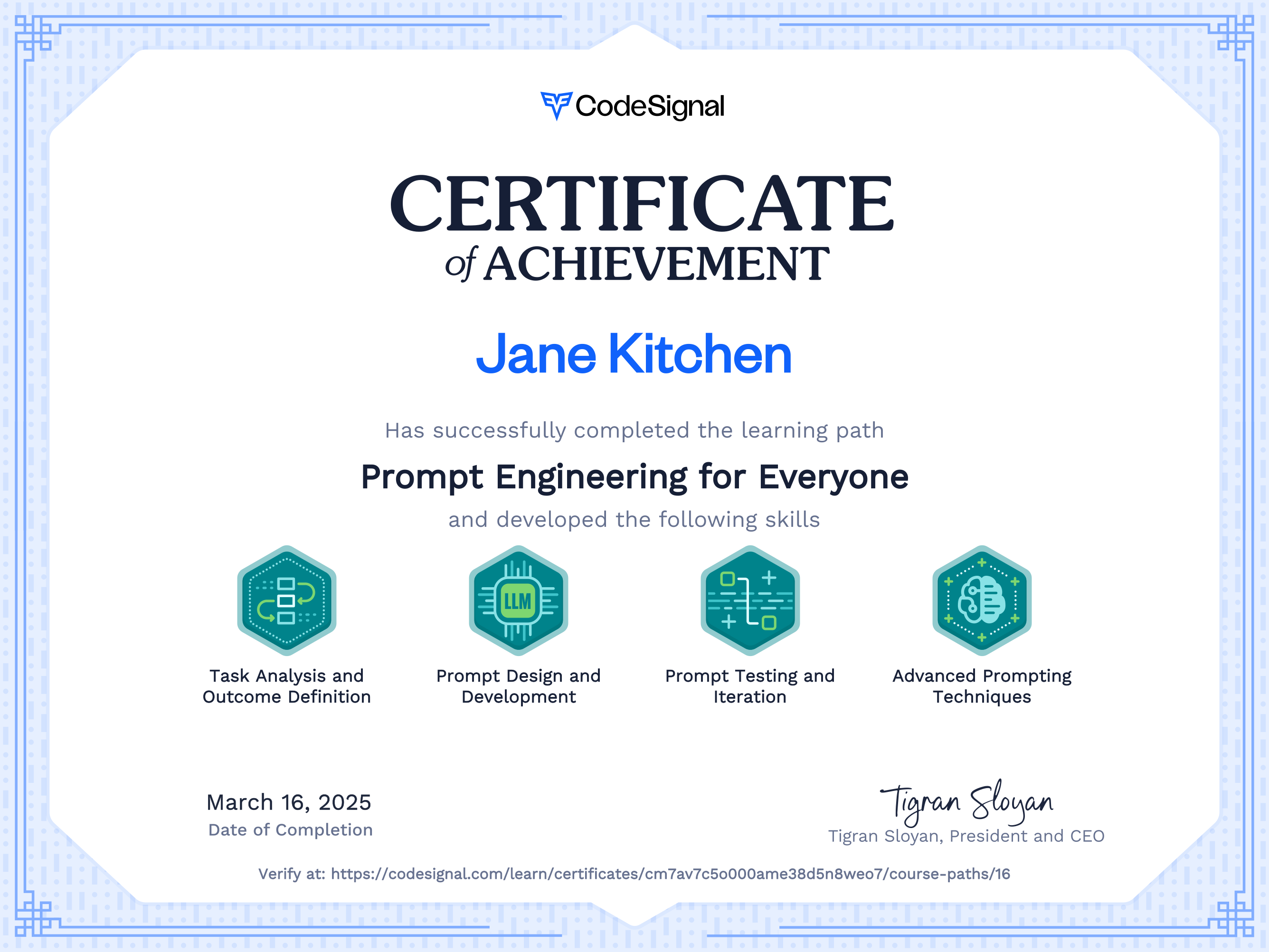 Path Certificate for Prompt Engineering for Everyone