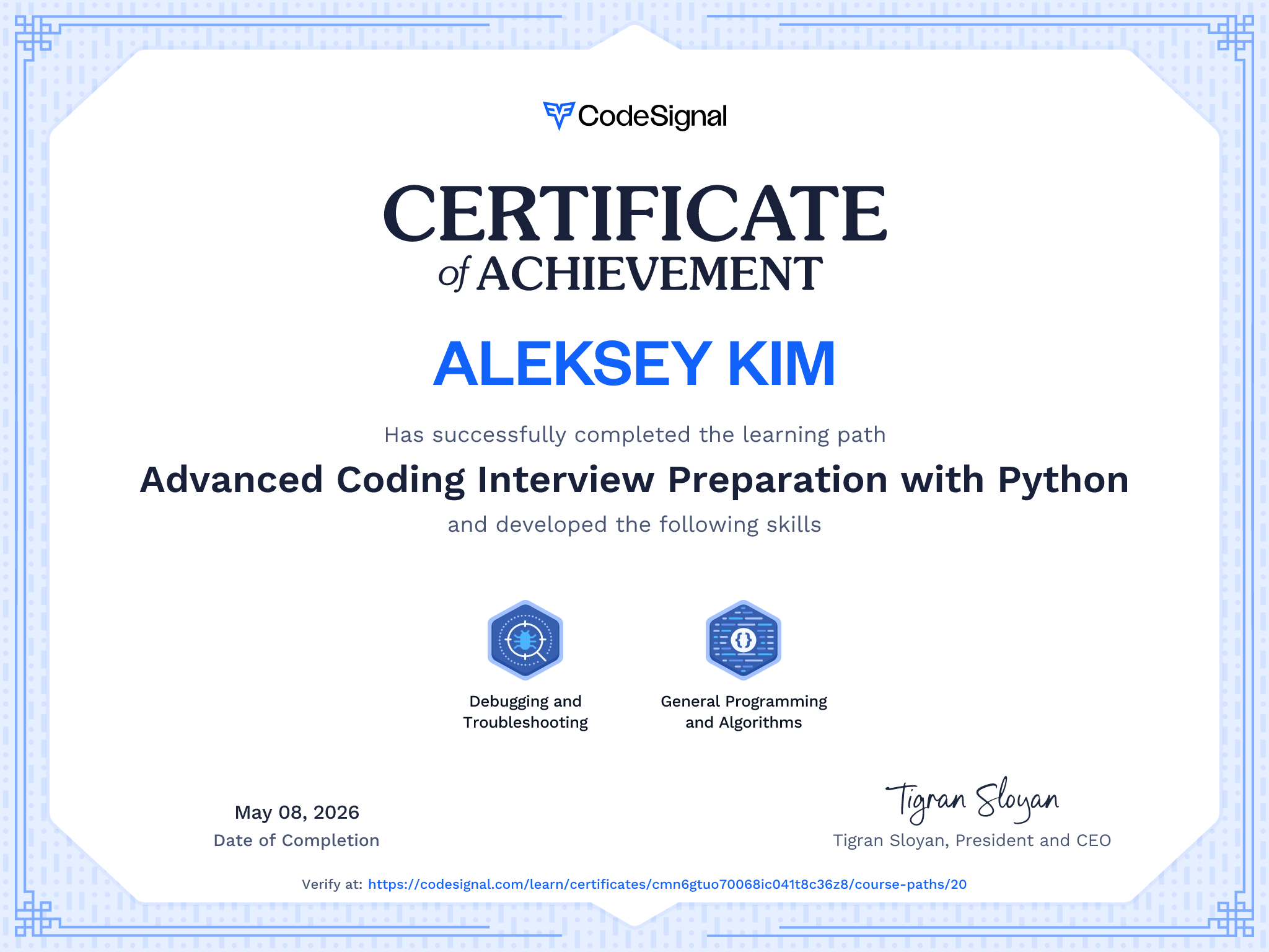 Path certificate for Advanced Coding Interview Preparation with Python ...