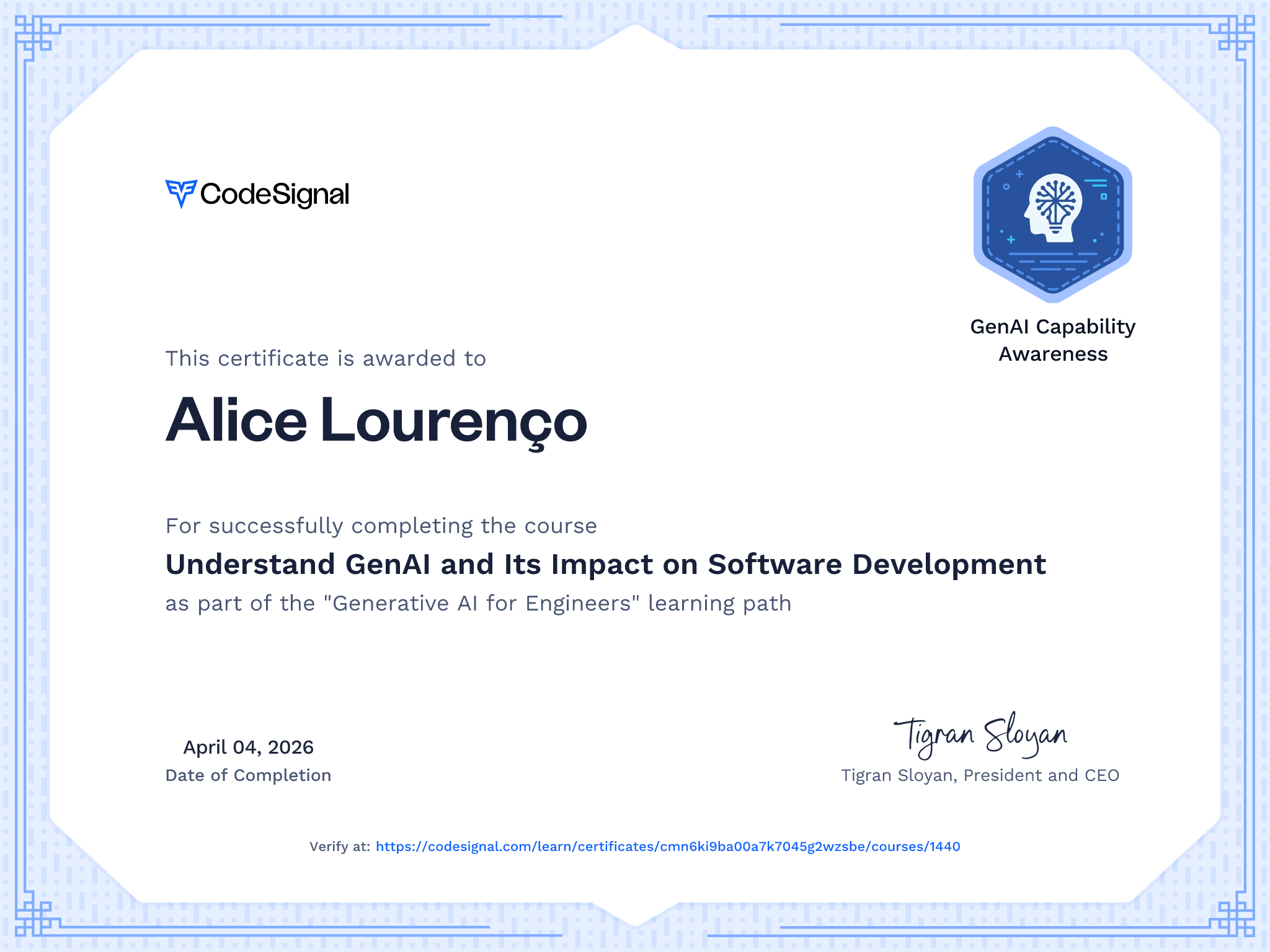 Course certificate for Understand GenAI and Its Impact on Software ...