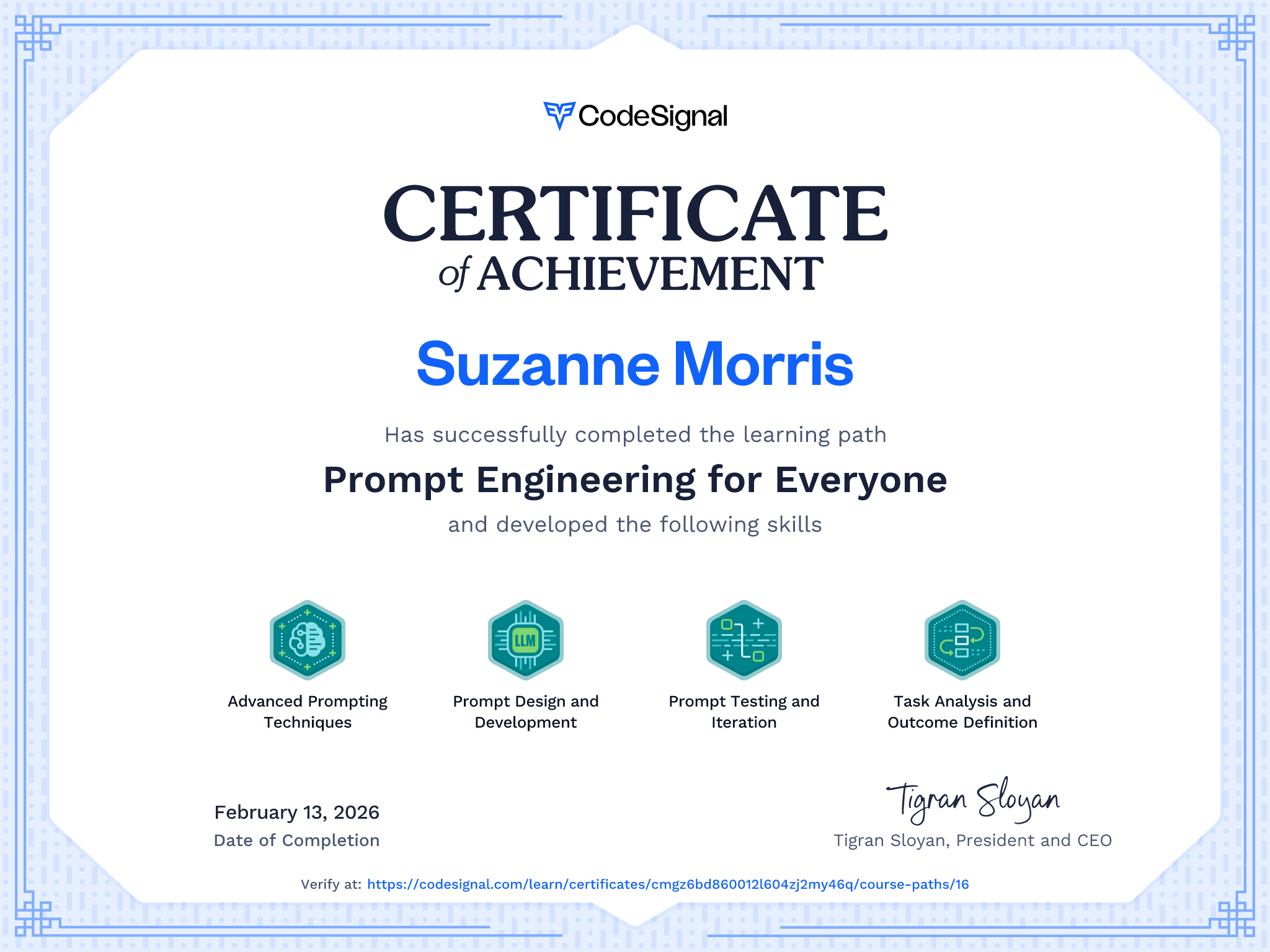 Path Certificate for Prompt Engineering for Everyone