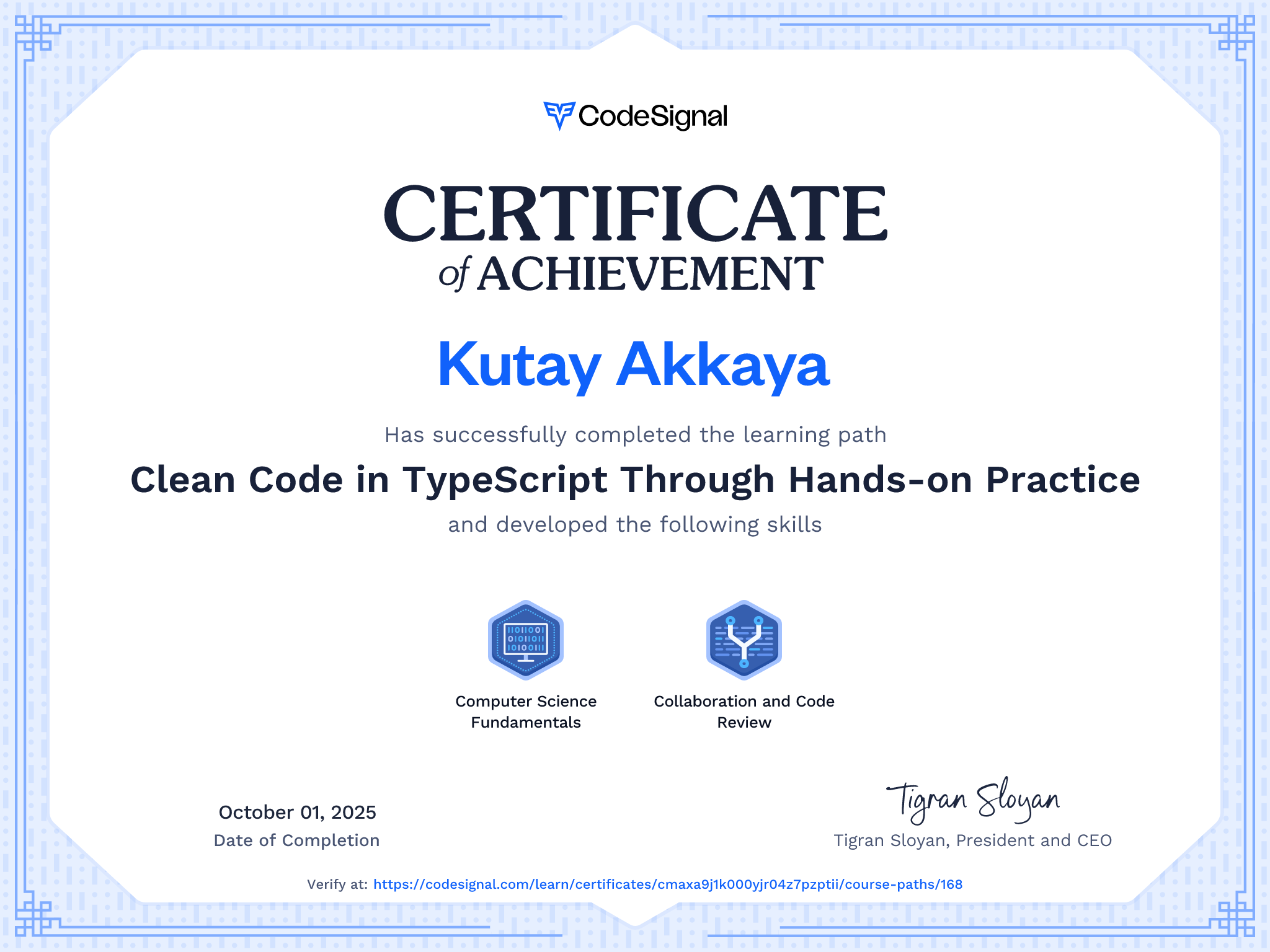 Path certificate for Clean Code in TypeScript Through Hands-on Practice ...