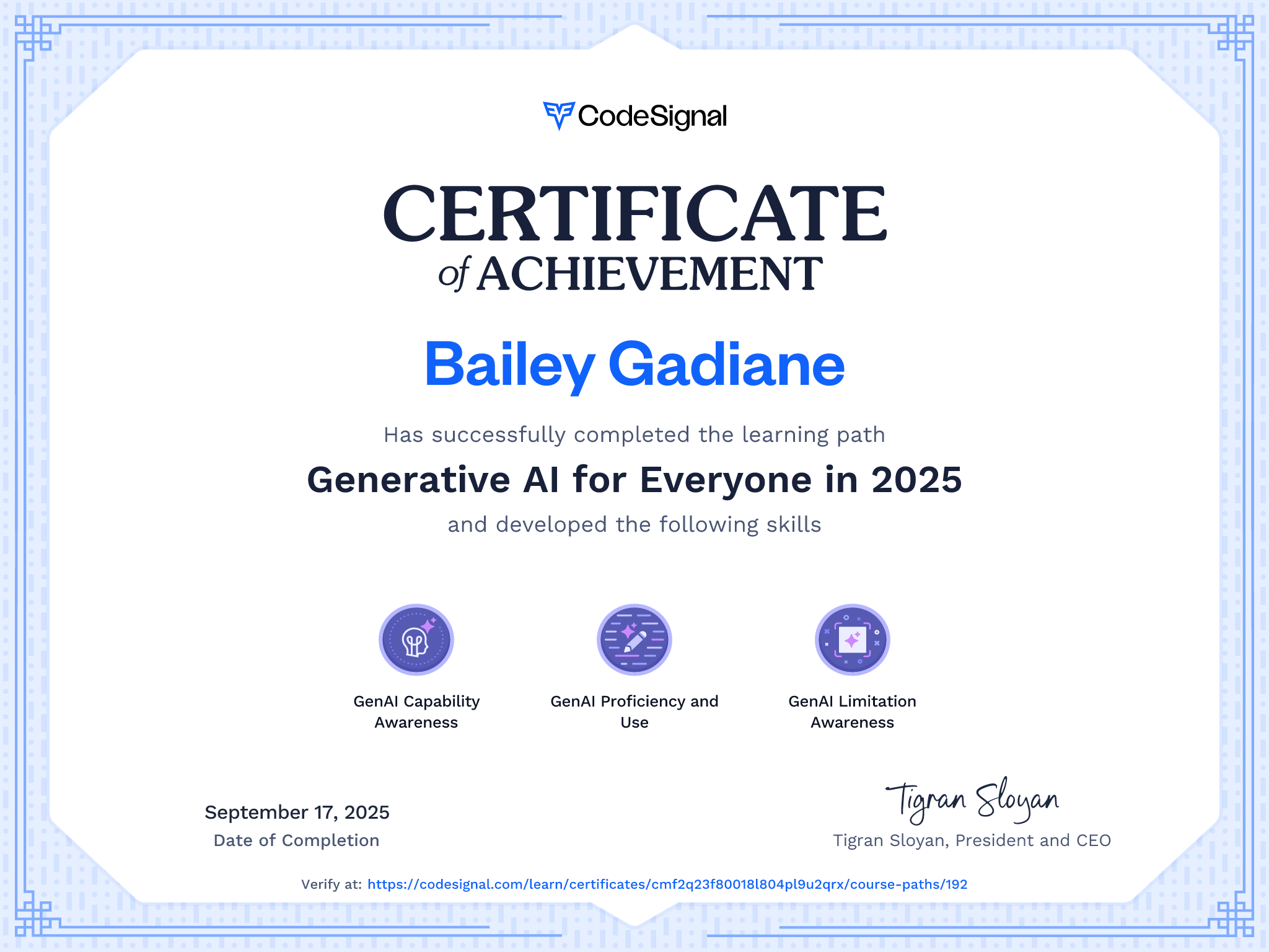 Path Certificate for Generative AI for Everyone in 2025