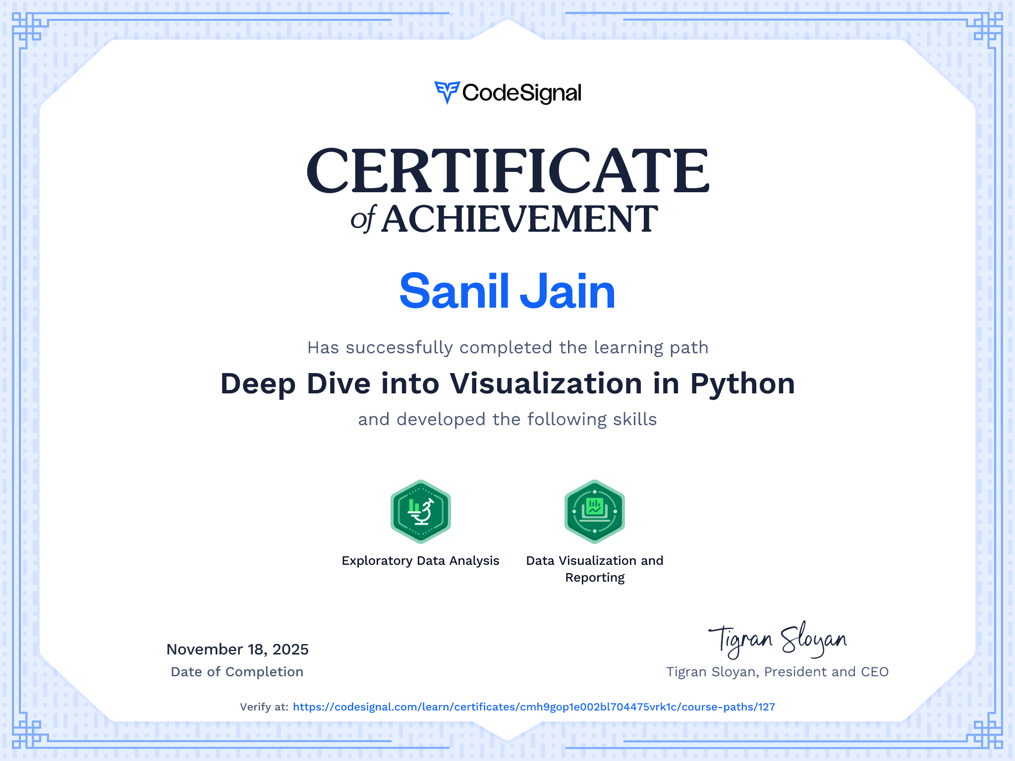 Path Certificate for Deep Dive into Visualization in Python
