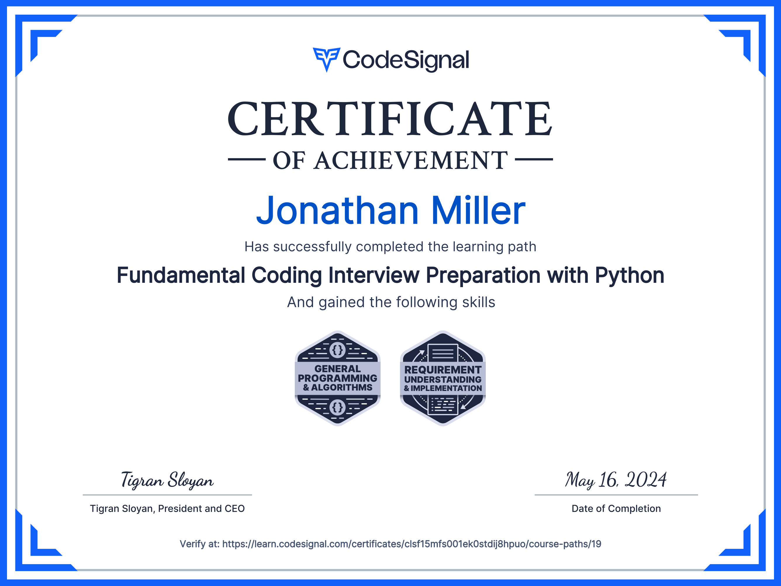 Path certificate for Fundamental Coding Interview Prep with Python ...