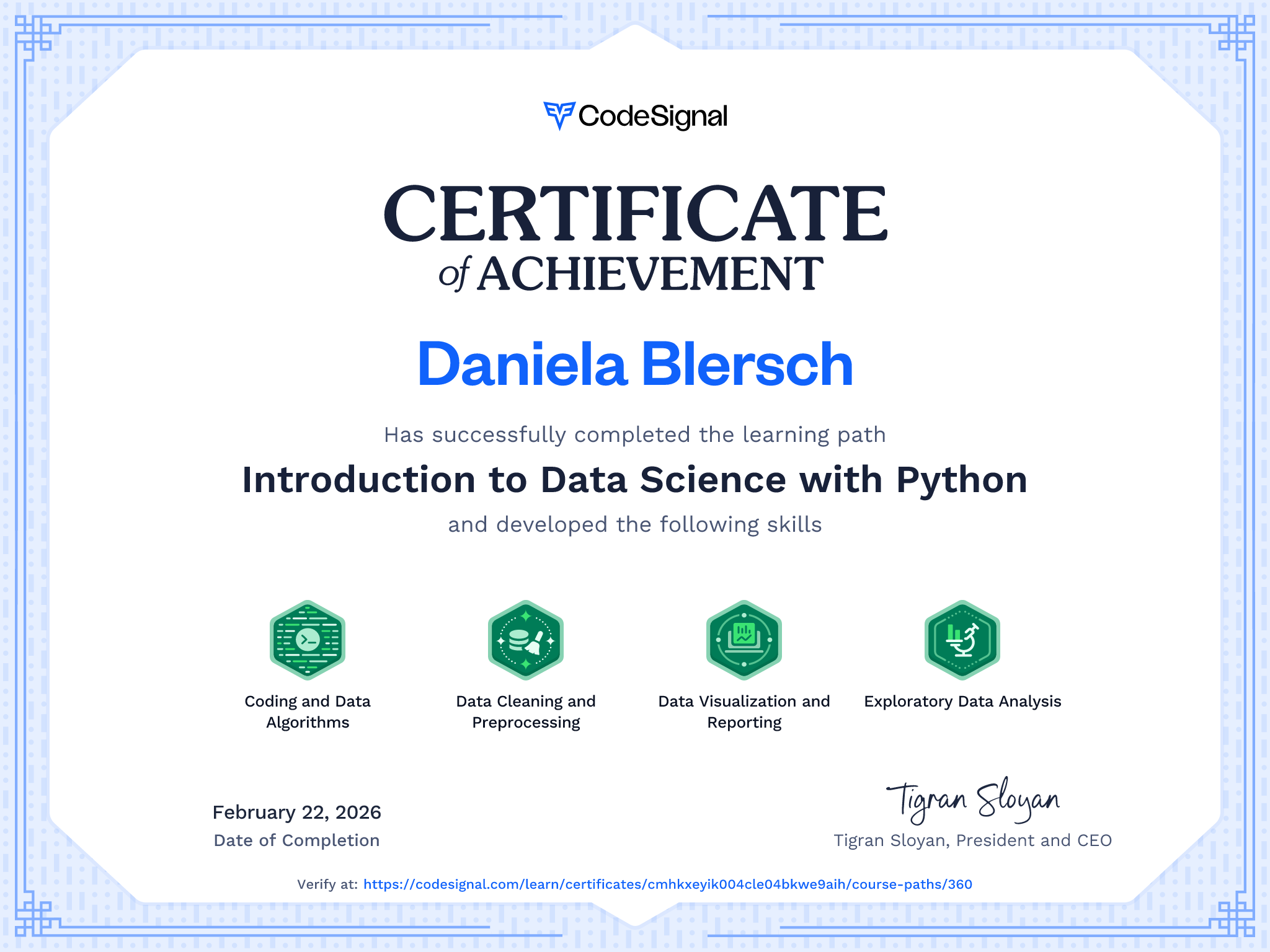 Path Certificate for Introduction to Data Science with Python