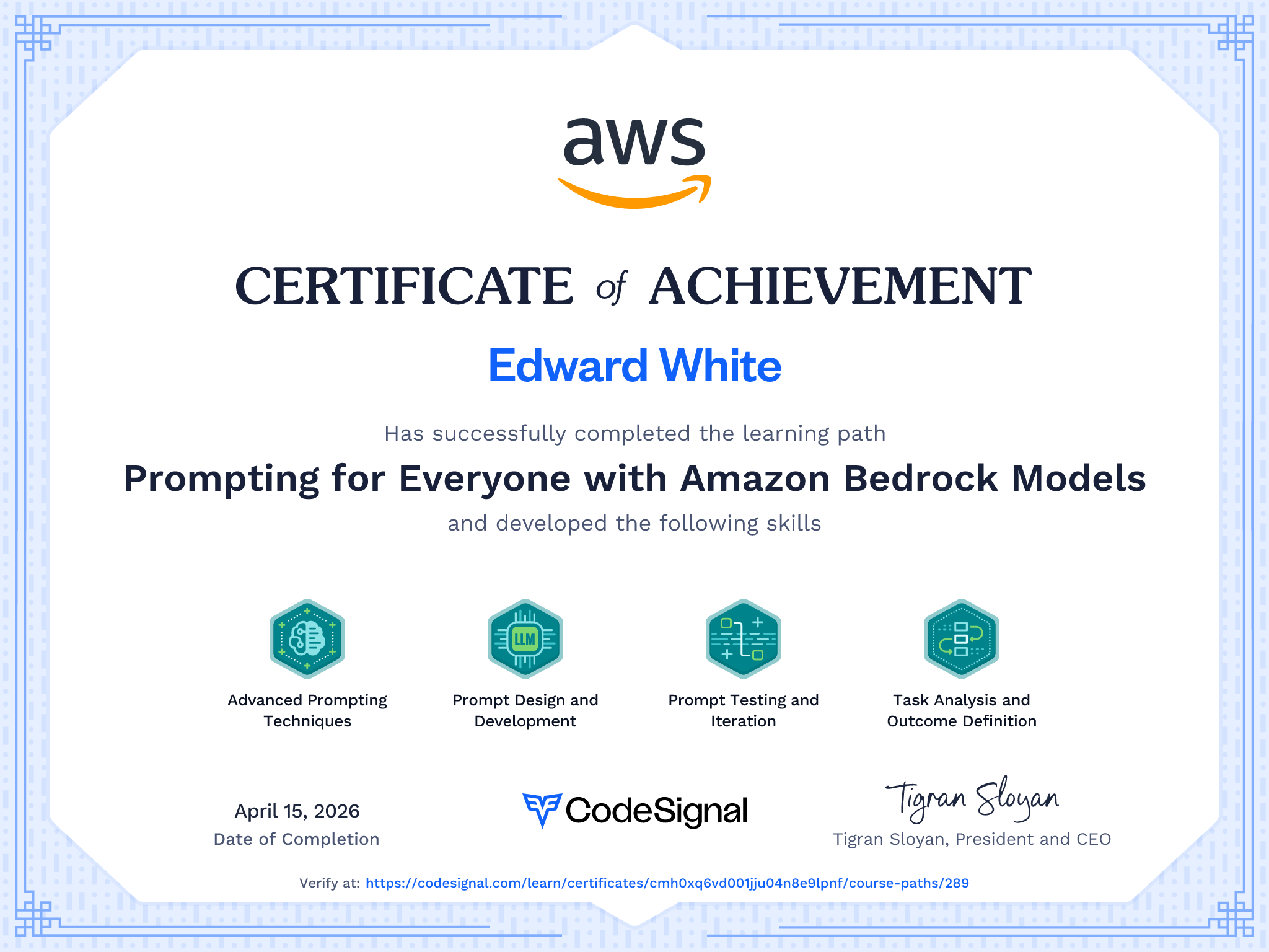 Path certificate for Prompting for Everyone with Amazon Bedrock Models ...