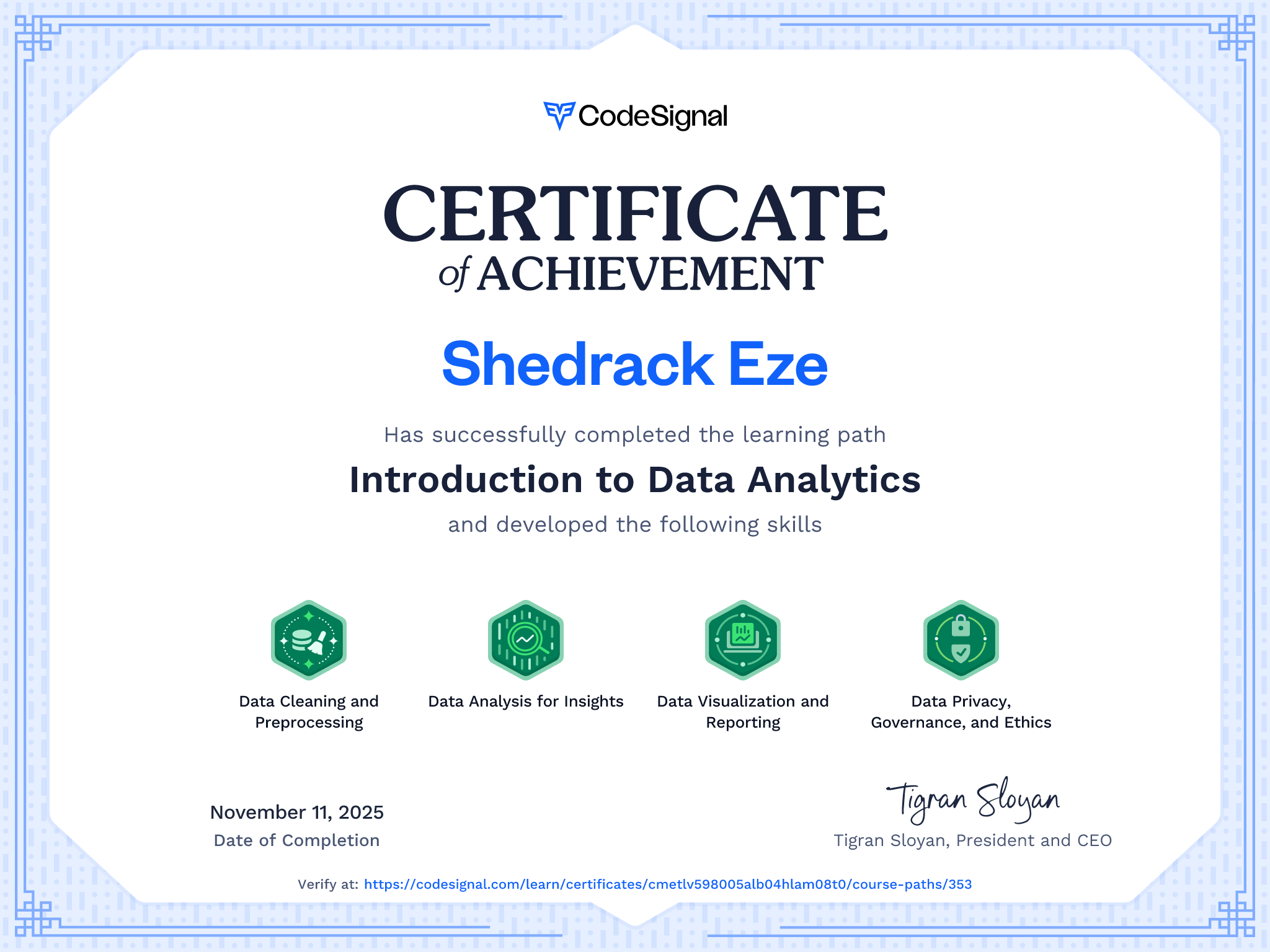 Path Certificate for Introduction to Data Analytics