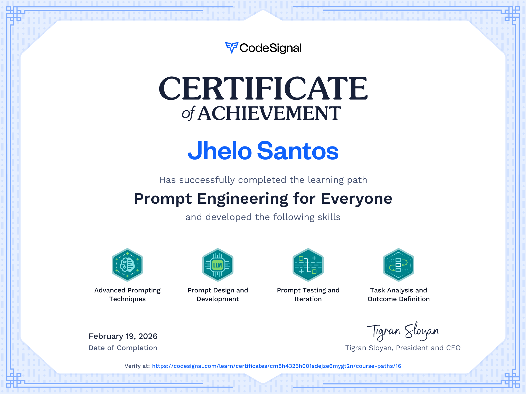 Path Certificate for Prompt Engineering for Everyone