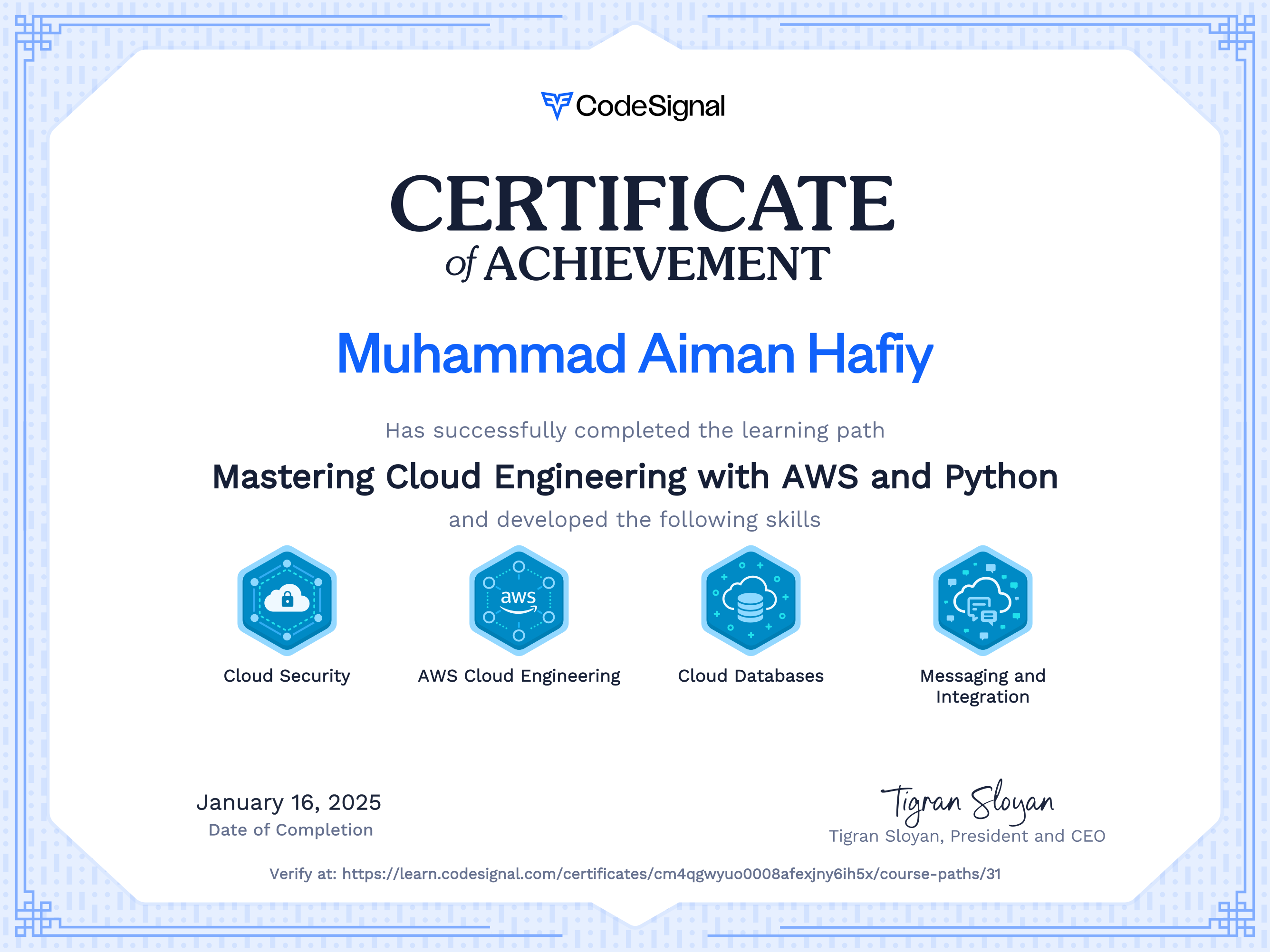 Path certificate for Mastering Cloud Engineering with AWS and Python ...