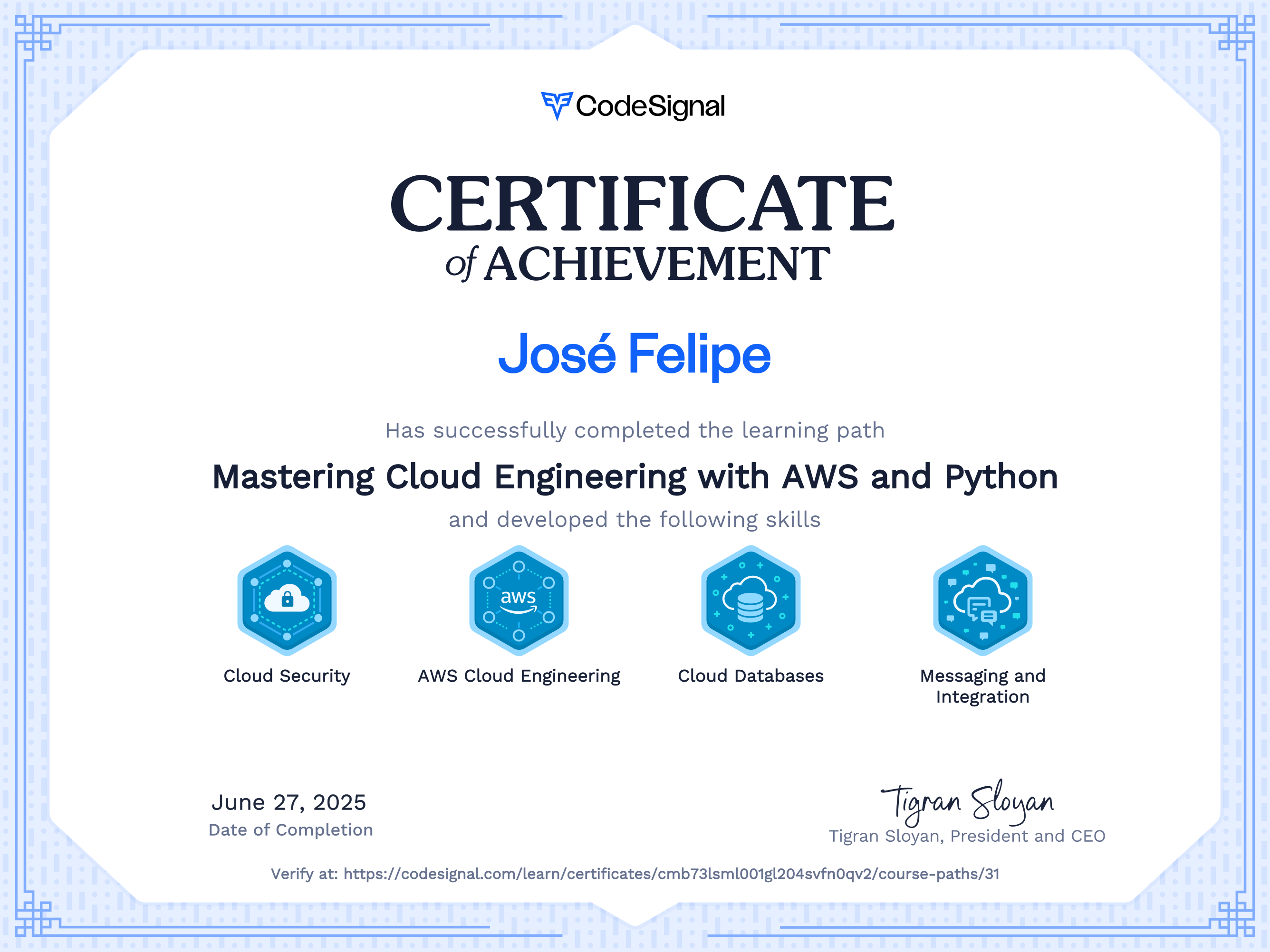 Path Certificate for Mastering Cloud Engineering with AWS and Python