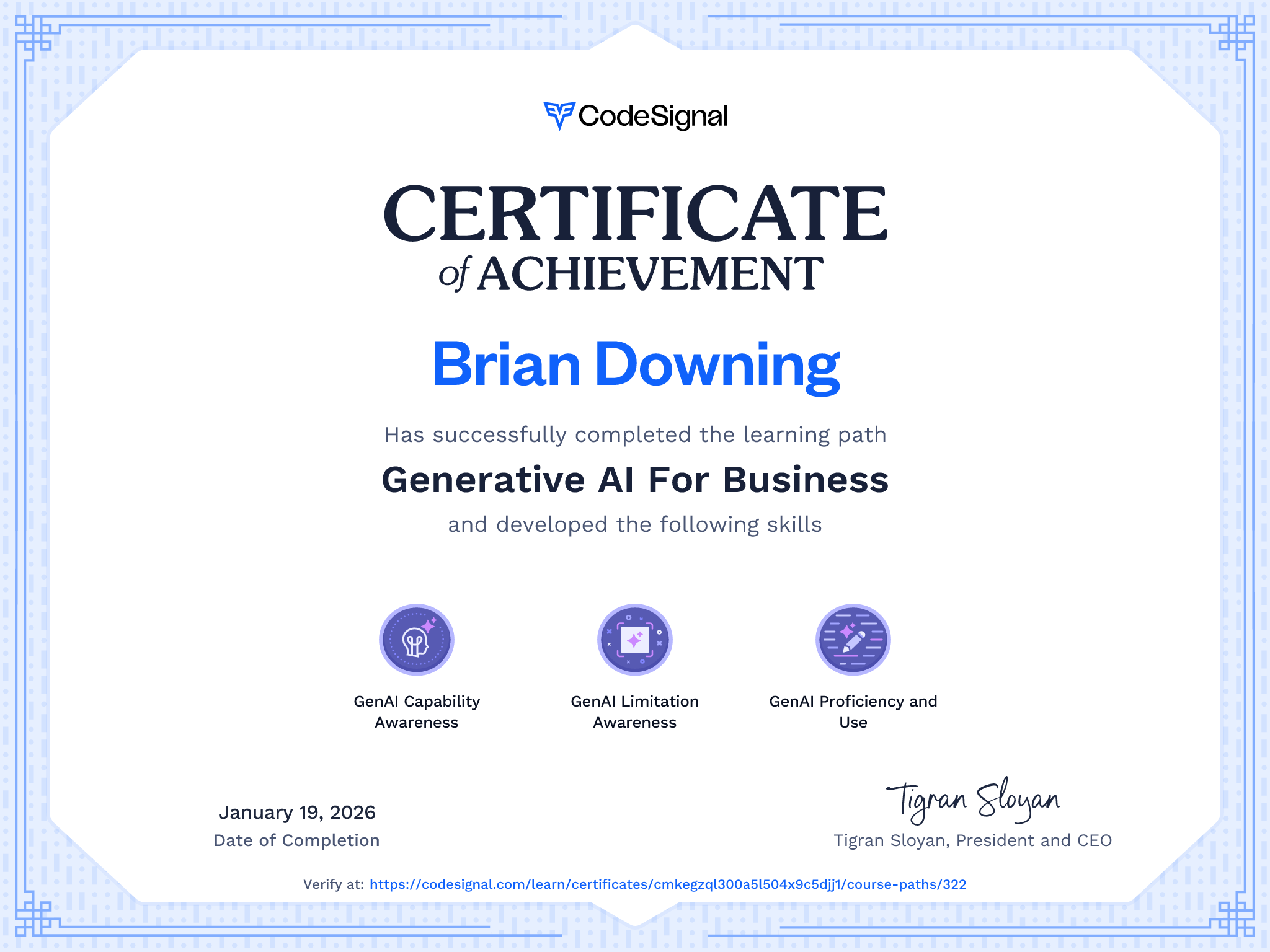 Path Certificate for Generative AI For Business