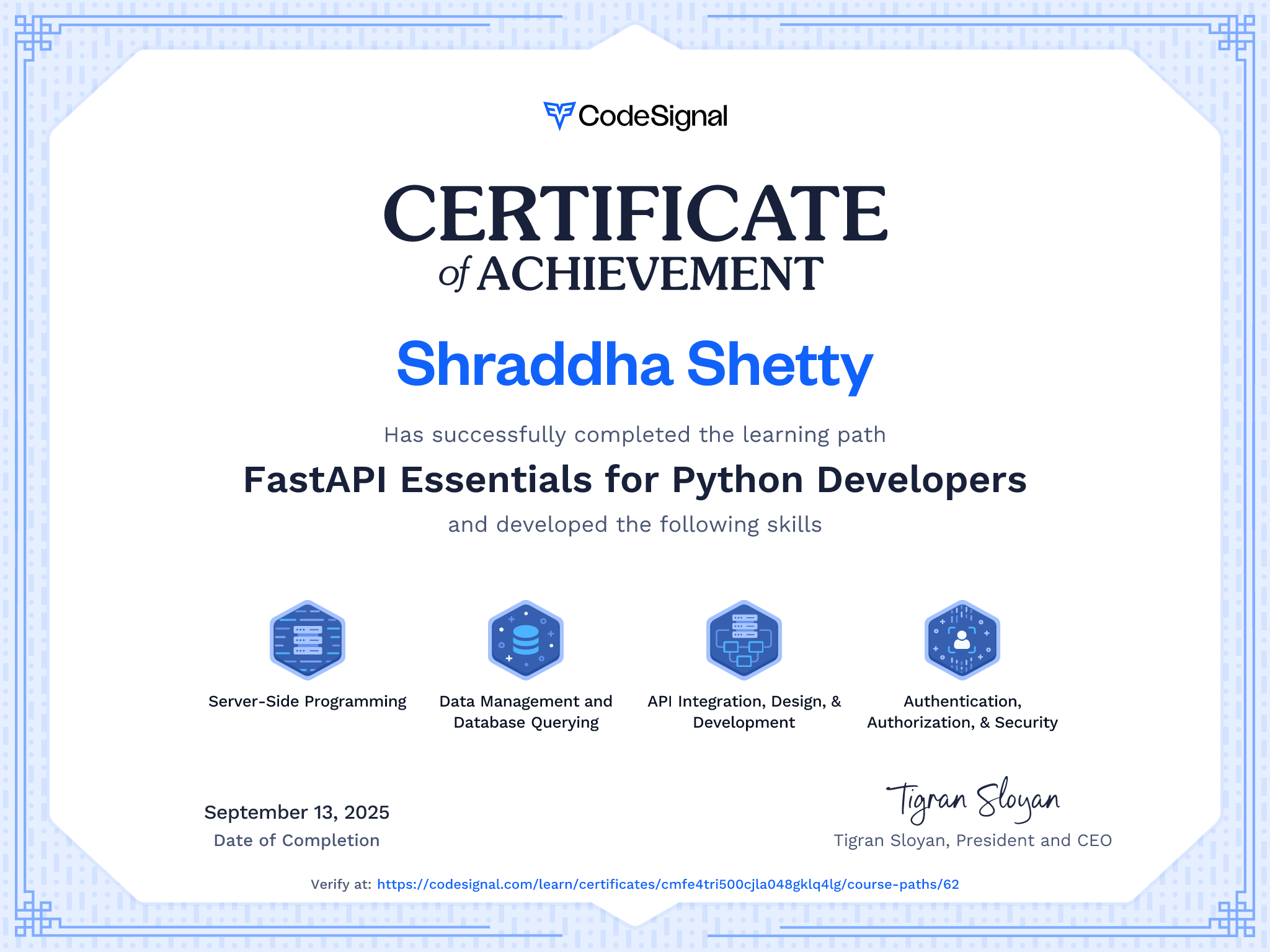 Path certificate for FastAPI Essentials for Python Developers ...