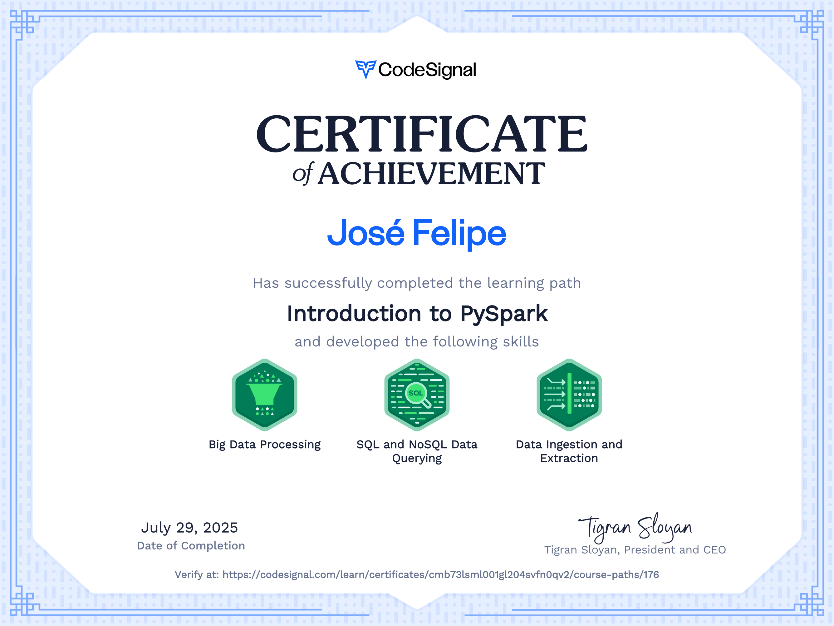 Path Certificate for Introduction to PySpark