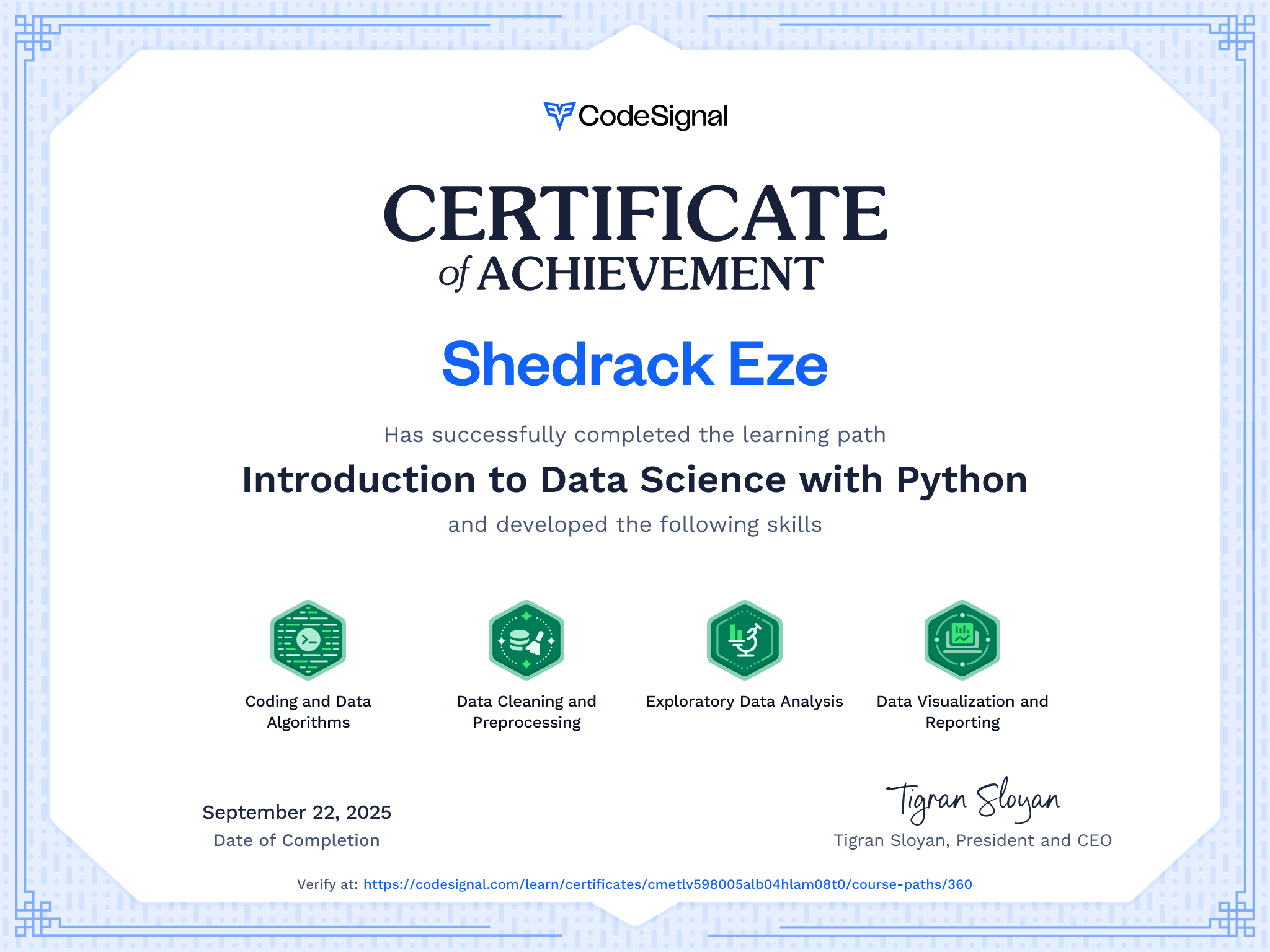 Path Certificate for Introduction to Data Science with Python