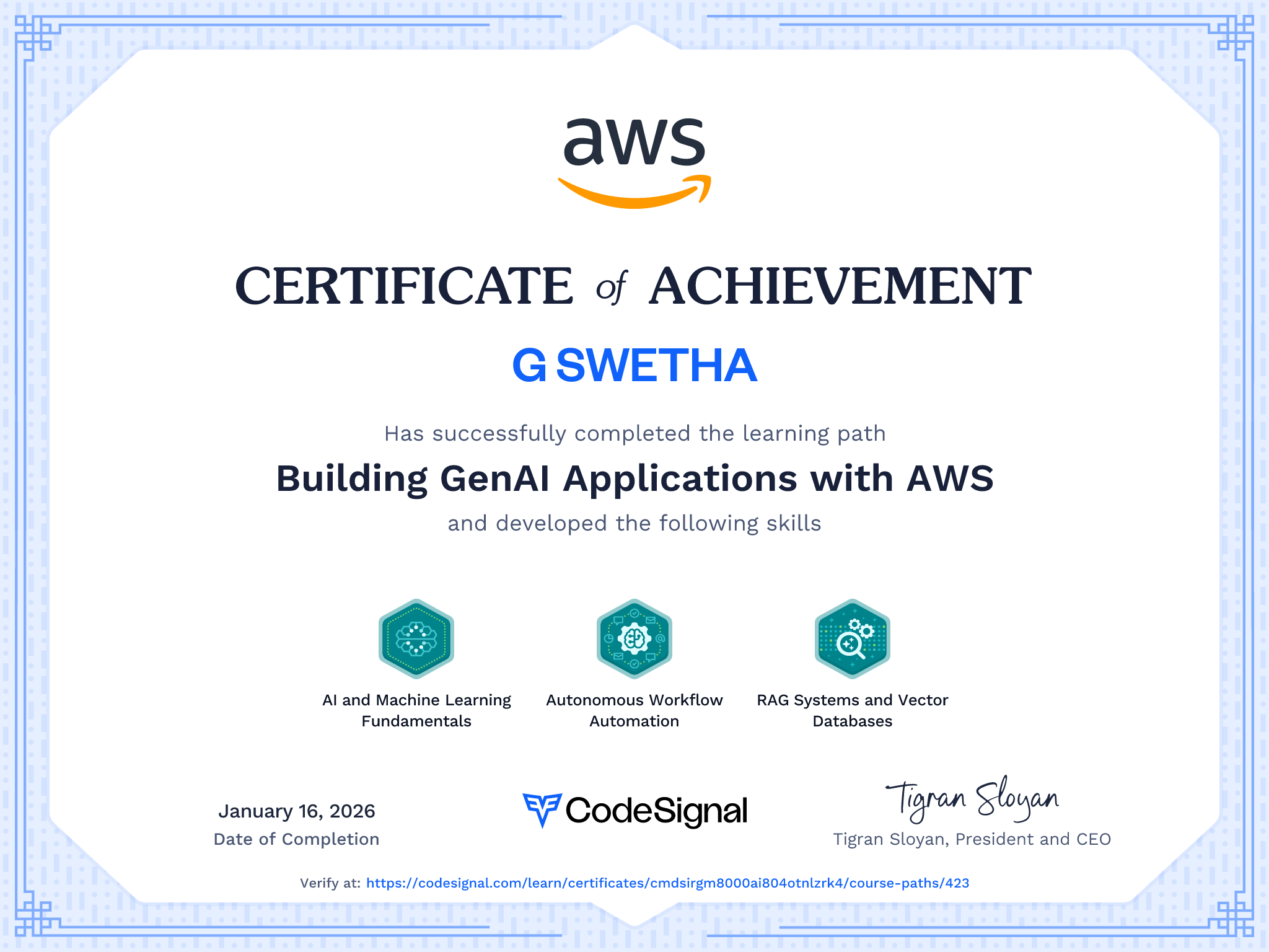 Path Certificate for Building GenAI Applications with AWS