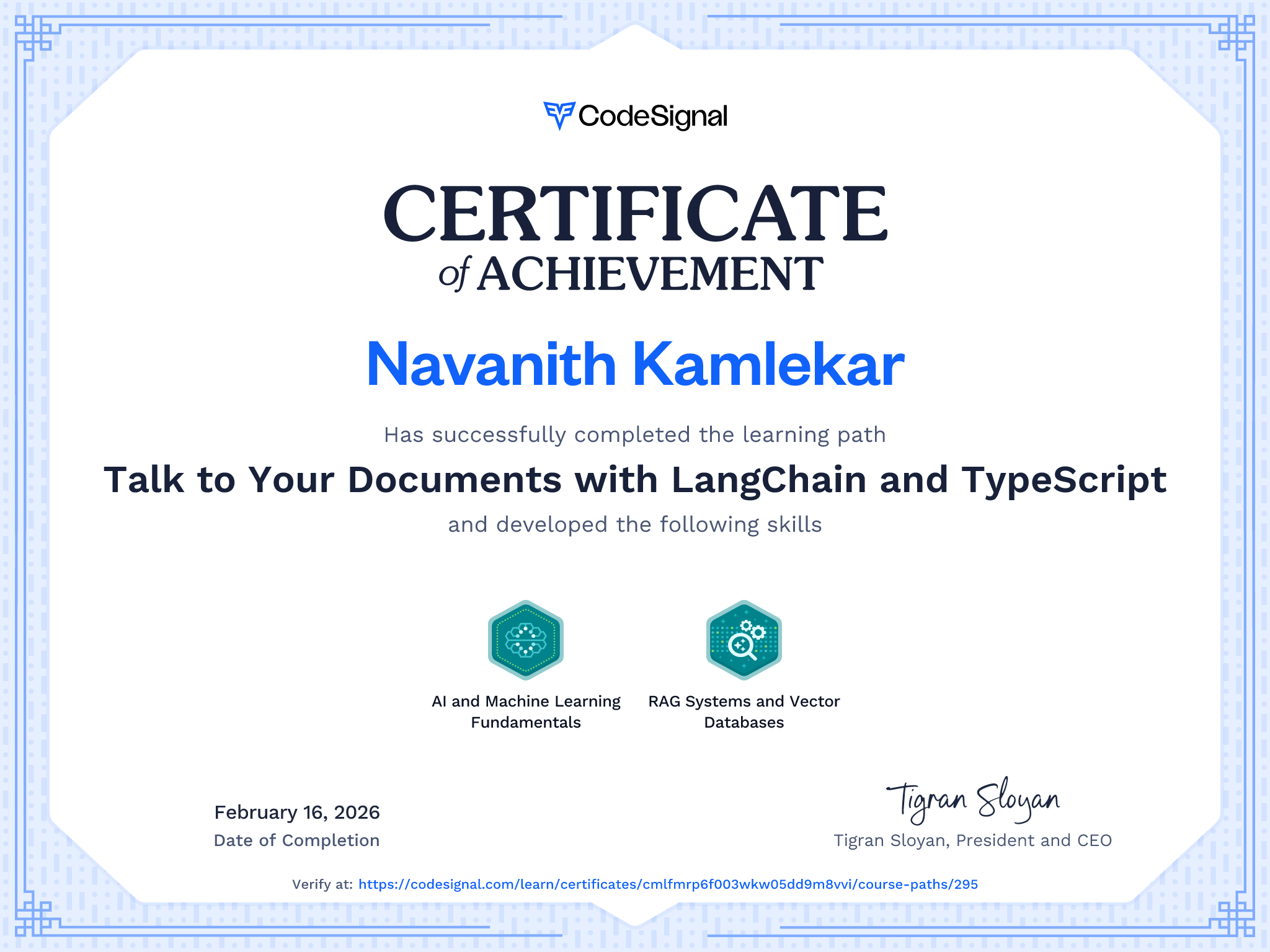 Path certificate for Talk to Your Documents with LangChain and ...