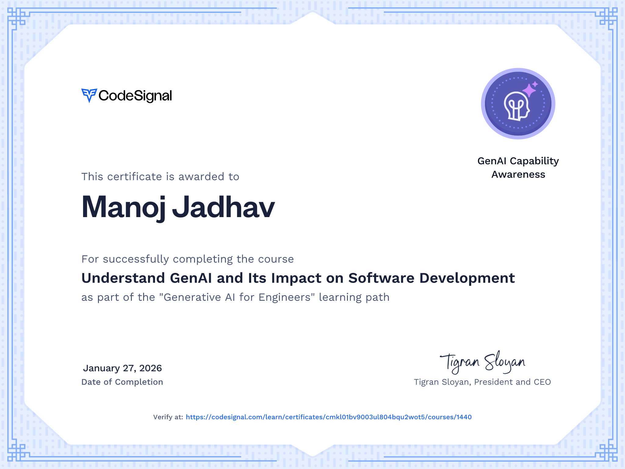 Course certificate for Understand GenAI and Its Impact on Software ...
