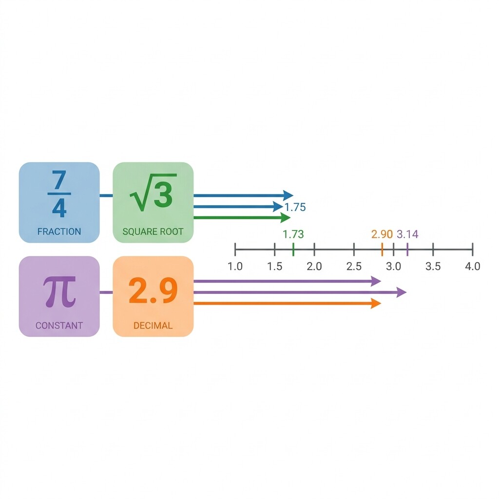 Four different number forms converging into a common decimal representation